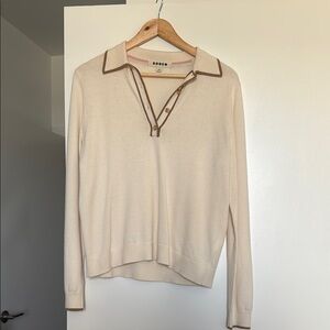 Boden Cream Polo Sweater with Brown Trim